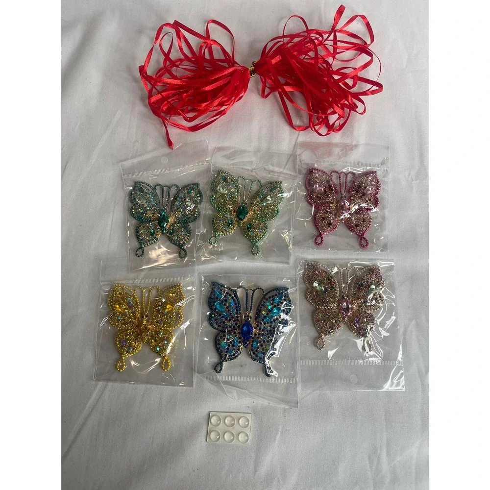 6‎ Pcs Butterfly Charms Rhinestone Classic Style Multicolor Decorations QU0178